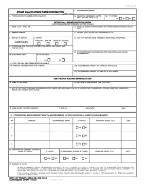 Fillable Online Coast Guard Award Recommendation Ansc Period Fax