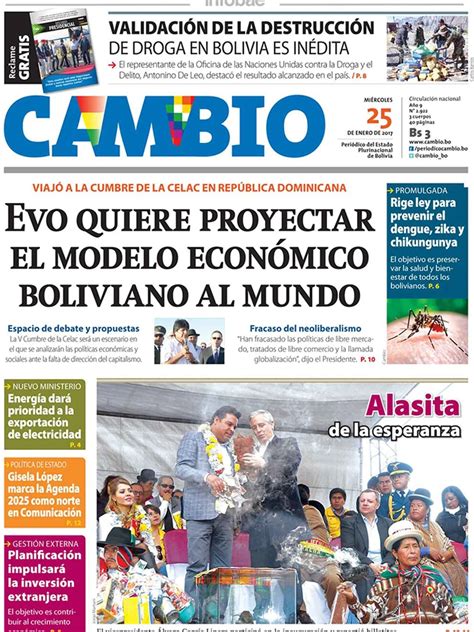 El Cambio Bolivia Miércoles 25 De Enero De 2017 Infobae