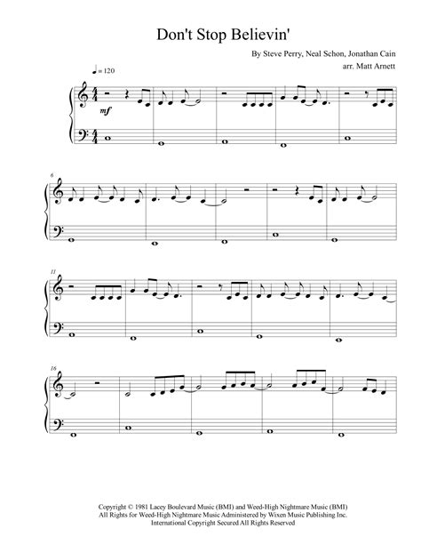 Dont Stop Believin Sheet Music Journey Easy Piano