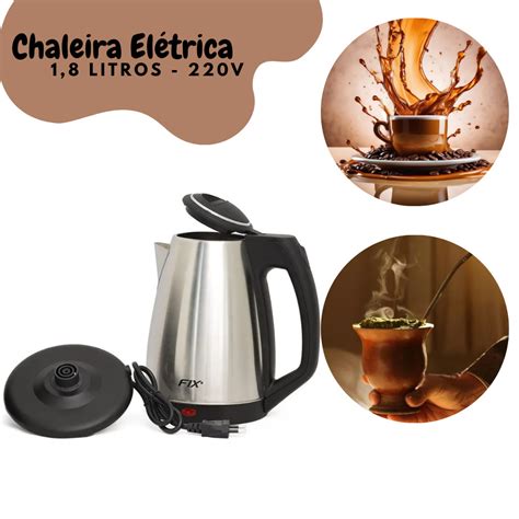 Chaleira Elétrica Inox 1 8 Litros Desligamento Automático 220V Chá Café