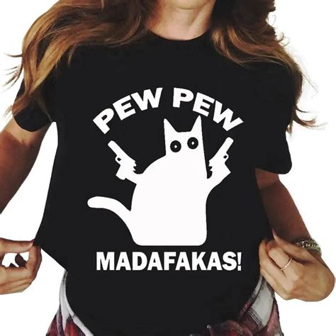 Pew Madafakas Graphic Print Cute Black Cats T Shirt Men Women Fashion