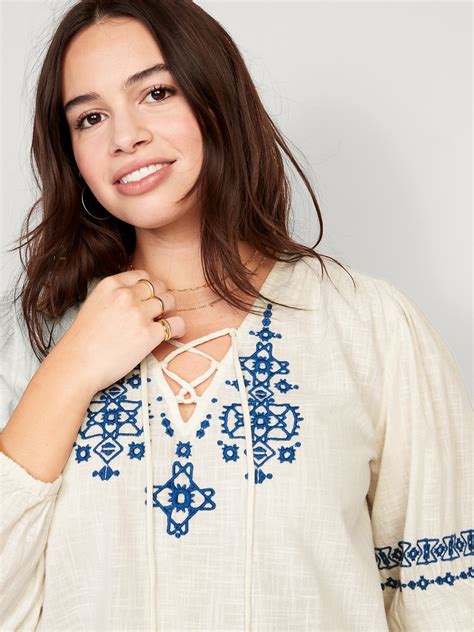 Lace Up Embroidered Poet Blouse Old Navy