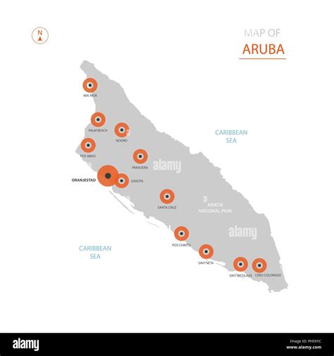 Stylized vector Aruba map showing big cities, capital Oranjestad Stock ...