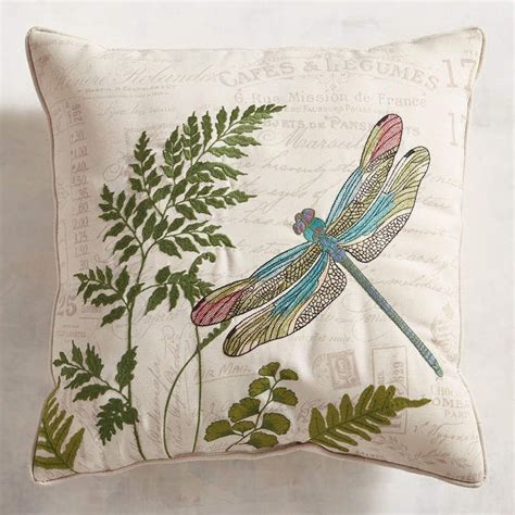 Pier 1 Imports Embroidered Dragonfly Script Pillow Almofadas Bordadas