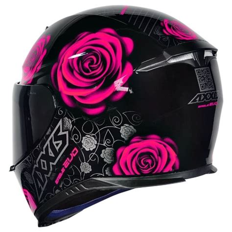 Capacete Axxis Eagle Evo Flowers Preto Rosa Brilho Grid Motors