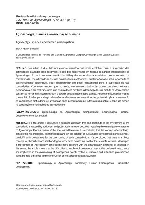 Pdf Agroecologia Ci Ncia E Emancipa O Humana Orgprints