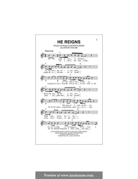 He Reigns (Newsboys) by P. Furler, S. Taylor - sheet music on MusicaNeo