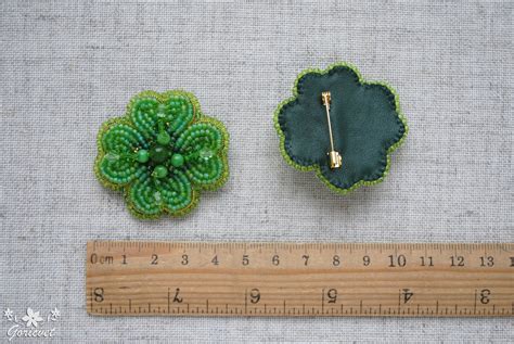 Clover Brooch Embroidered Beaded Brooch Pin With Chalcedony Etsy