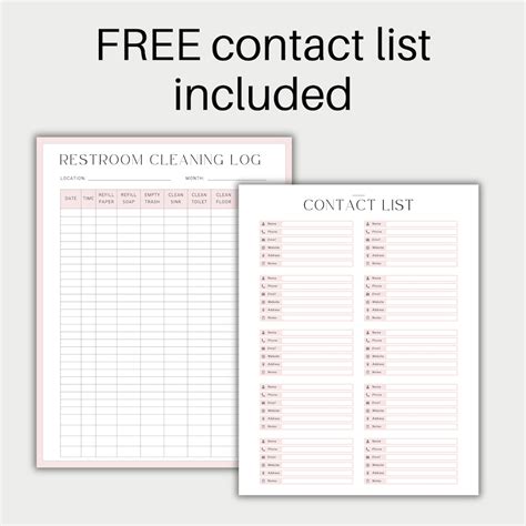 Restroom Cleaning Log Template Printable Cleaning Log Made For You Checklist Bathroom