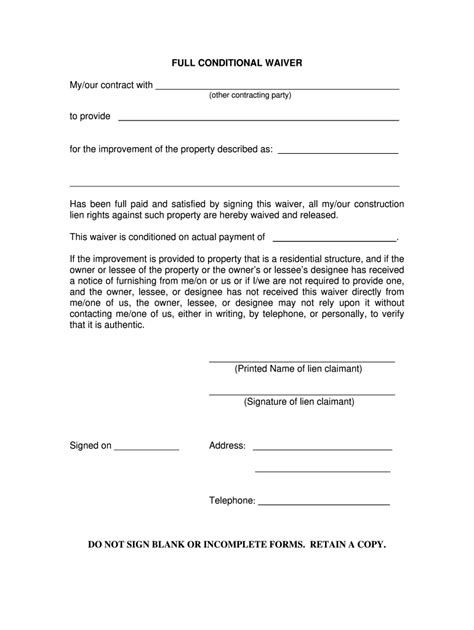 Conditional Lien Waiver Template Word Fill Out Sign Online DocHub