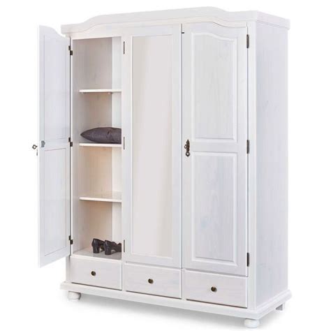 Armoire Rustique Kappl Pin Massif Vernis Blanc Tiroirs Portes