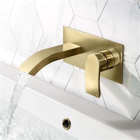 Severn Brushed Brass Wall Mounted Basin Mixer Tap