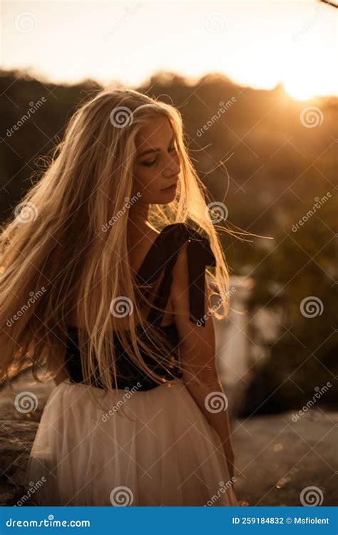 Blonde Long Hair Nature Summer Happy Adult Girl With Long Blond Hair