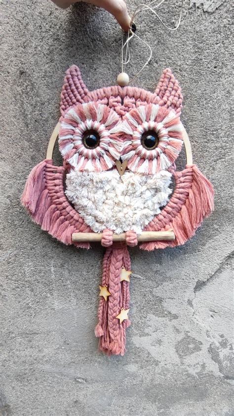 Puchata Makramowa Sowa Sowa Ze Sznurka Macrame Owl In Makramee