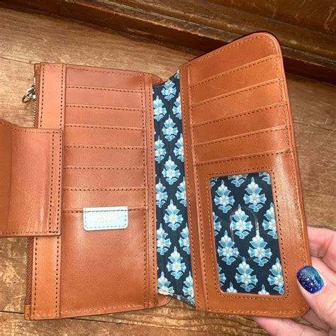 Spartina Brown Leather And Woven Fabric Wallet Gem