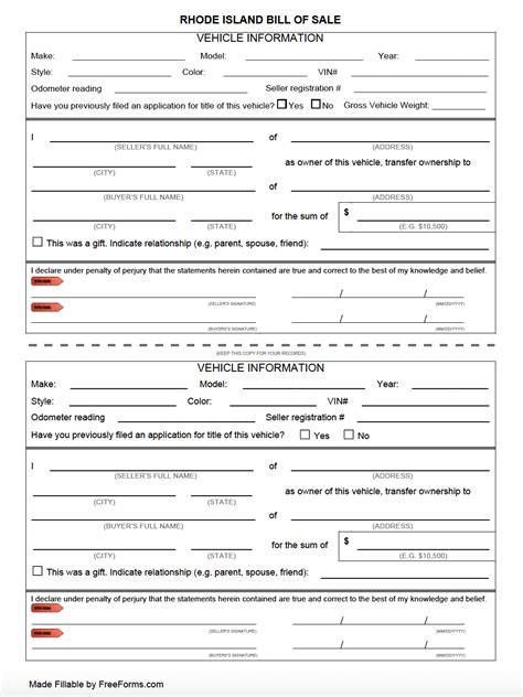 Free Rhode Island Bill Of Sale Forms Pdf