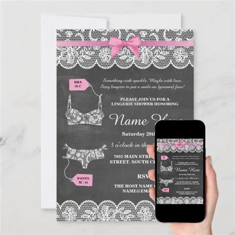 Lingerie Shower Bridal Party Pink Bow Lace Invite Zazzle