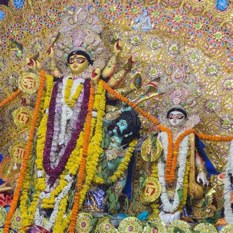 Goddess Durga With Traditional Look In Close Up View At A South Kolkata