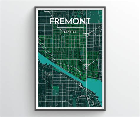 Seattle Fremont United States City Map Print Modern Etsy Seattle