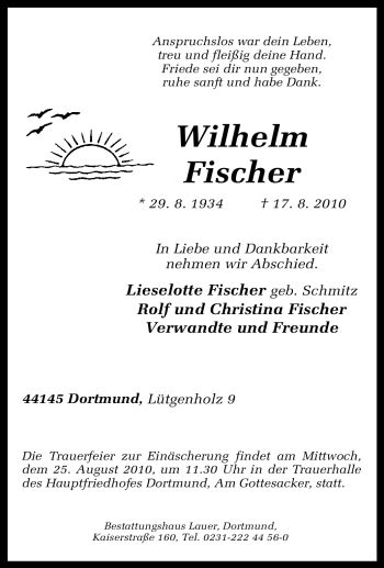 Traueranzeigen Von Wilhelm Fischer Trauer In NRW De