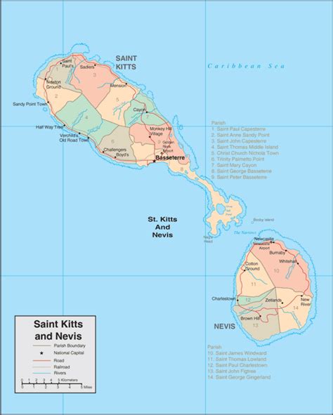 St Kitts Map - Detailed Map of St Kitts and Nevis