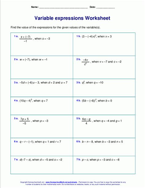 Basic Algebra Worksheets Free Printable Algebra Worksheets Grade