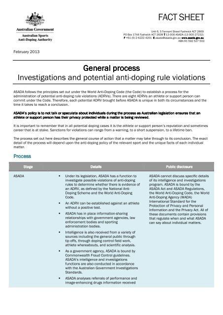 Investigations And Potential Anti Doping Rule Violations As A Factsheet