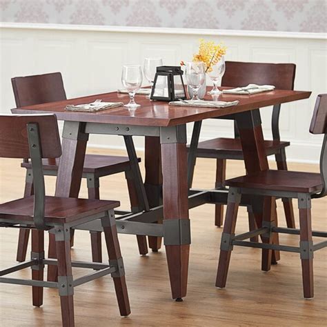 Lancaster Table And Seating Industrial Rustic Mahogany Finish Standard Height Trestle Table Base