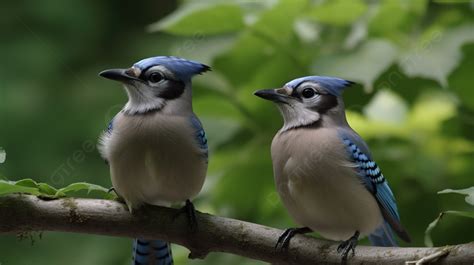 Pair Of Blue Jays Sits On Top Of A Tree Branch Background Picture Of