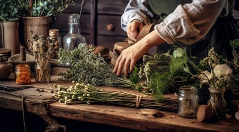 Premium AI Image A Woman Arranging Flowers In A Kitchen