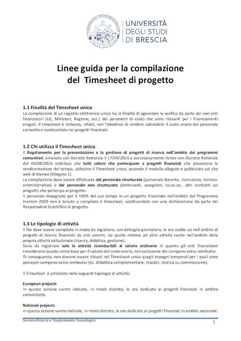 Pdf Linee Guida Per La Compilazione Del Timesheet Di Progetto Linee