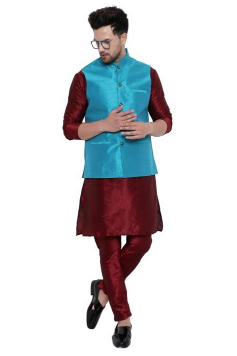 Buy Rylen Men S Silk Kurta Pajama With Modi Jacket Nehru Jacket With