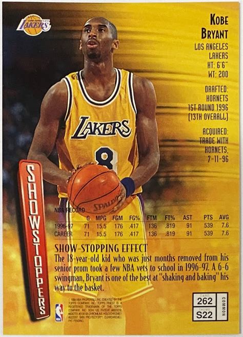 Kobe Bryant 1997 98 Topps Finest Los Angeles Lakers Basketball