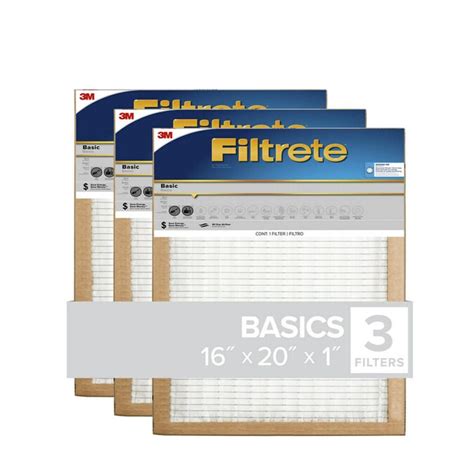 Filtrete 16-in x 20-in x 1-in Basic Pleated 3-Pack Pleated Air Filter ...