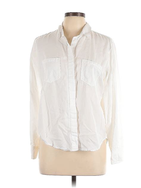 Velvet Heart 100 Tencel Solid White Ivory Long Sleeve Button Down