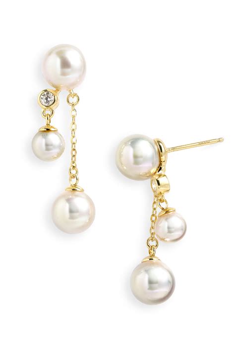 Majorica Double Drop Pearl Earrings In White Gold Lyst