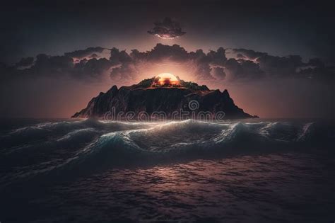 Ocean waves in dark sunset stock illustration. Illustration of travel ...