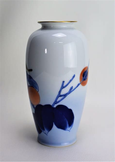 Fukagawa Vase Bird And Persimmon Motif Antique Arita Porcelain Meiji