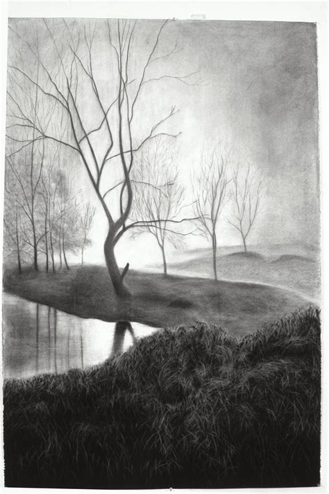 Large Scale Charcoal Drawing On Paper By Linda Kane Landscape