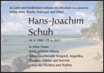 Traueranzeigen Von Hans Joachim Schuh Trauer Anzeigen De