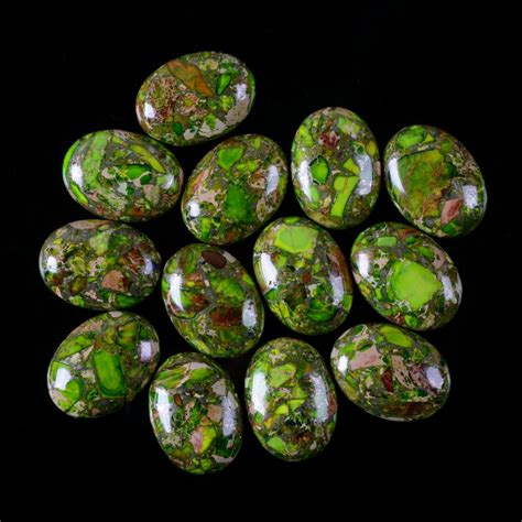 Mm Pyrite Green Sea Sediment Jasper Oval Flatback Cab Etsy