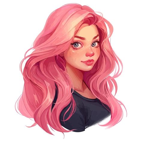 Vector Desenho Animado Menina Bonita Cabelo Rosa Vetor Premium