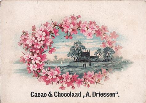 Chromo Cacao Driessen Pink Floral Spray Around A Scene With A Church