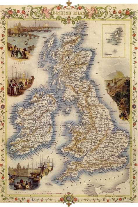 1800'S Map The British Isles London Edinburgh Dublin Great Brithan ...