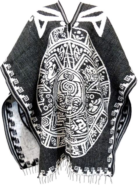 Reversible Mexican Aztec Mayan Poncho Aztec Calendar Poncho