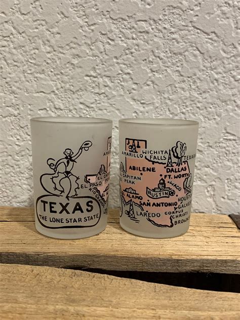 2 Vintage Texas Souvenir Shot Glasses State Shape Frosted Etsy