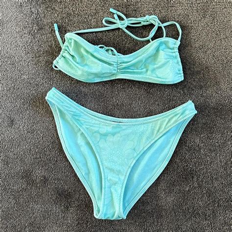 Greta Teal Floral Triangl Bikini Top Is Size Depop