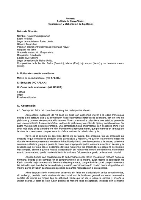 Caso clinico Análisis de caso clínico Formato Análisis de Caso