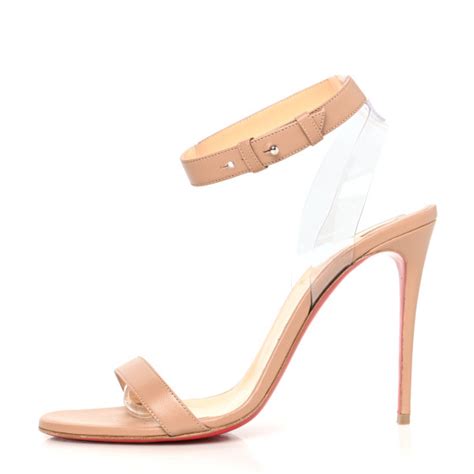 CHRISTIAN LOUBOUTIN Nappa Shiny PVC Jonatina 100 Sandals 38 5 Nude 1116891 FASHIONPHILE
