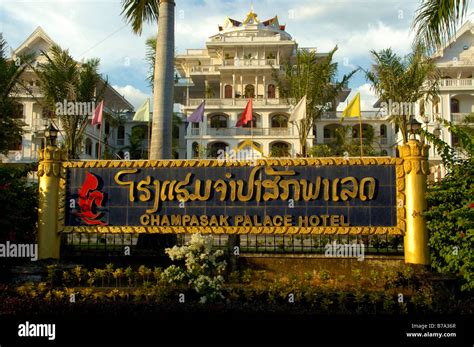 sign  laotian lettering champasak palace hotel pakse champasak